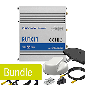 Teltonika RUTX11 Hotspot Bundle mit Panorama Dachantennenset (LTE+GPS 5m (weiß)), Innenraum WLAN Antenne sowie Befestigungskit DIN-Schiene